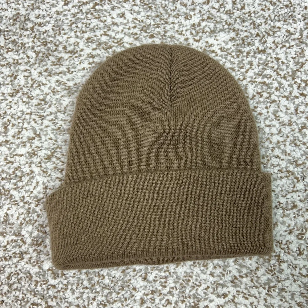 True Religion Hat Beanie Men One Size Brown Knit Logo Spellout Winter Streetwear